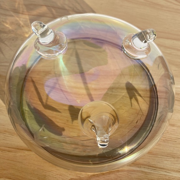 Vintage Candy Dish Etched Flowers Silver Rim Luminescent Carnival Glass Pink - Picture 4 of 6